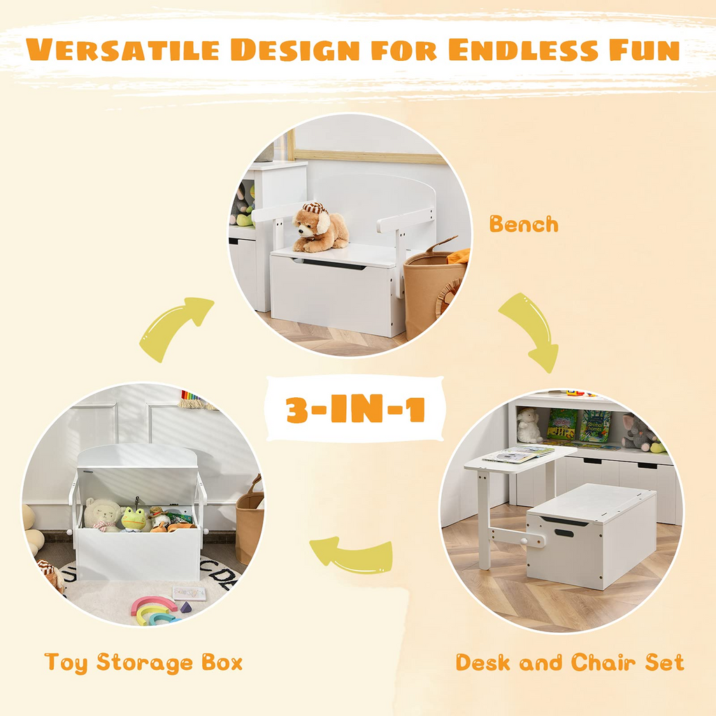 Convertible Toy Storage Bench with Built-in Handle for Kindergarten  -  Costzon