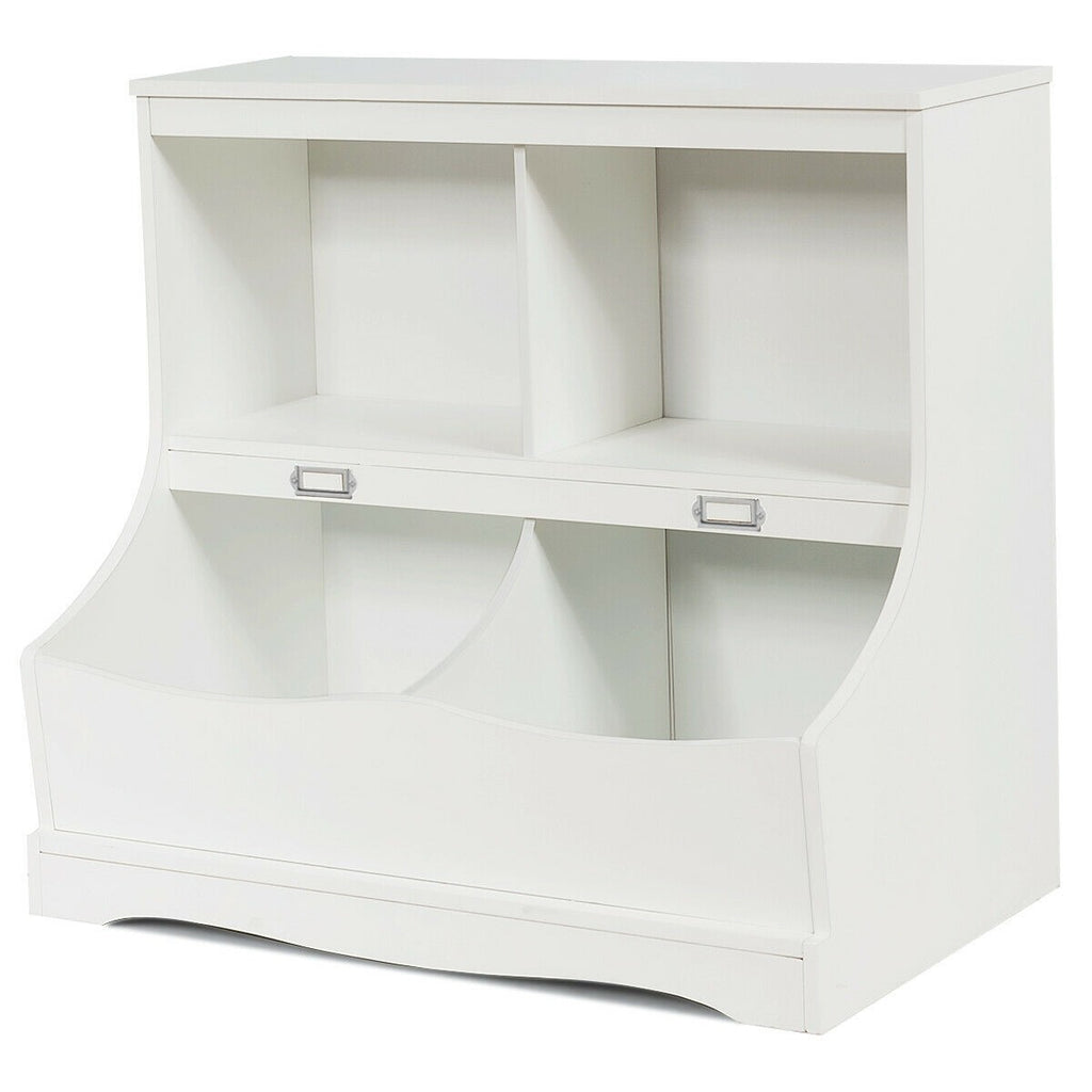 Costzon 4-Cubby Kids Bookcase with Footboard, Multi-Bin Children's Storage Organizer Cabinet Shelf - costzon