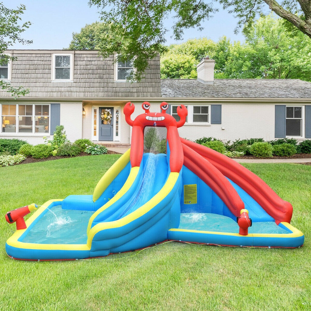 BOUNTECH Inflatable Water Slide, Crab Themed Bouncer Park w/Double Slides - costzon