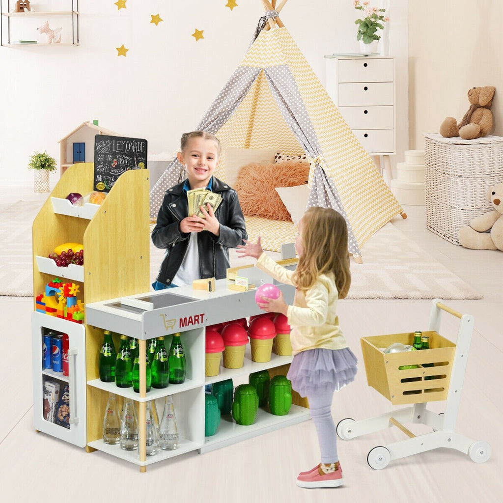 Costzon Pretend Grocery Store Playset, Supermarket Play Toy with Shopping Cart (Play Food Set are not Included) - costzon