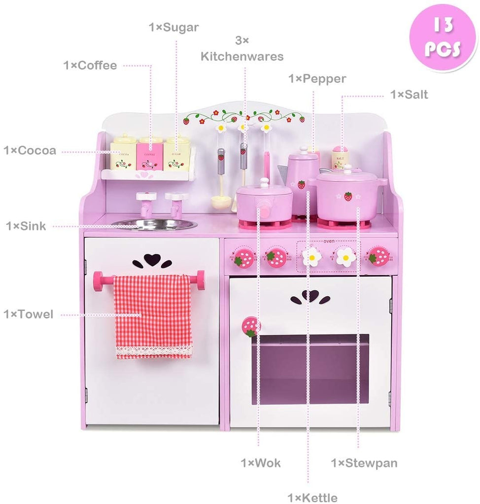 Costzon Kids Kitchen Playset,Toddler Gift Toy (24.4" Height, Pink) - costzon