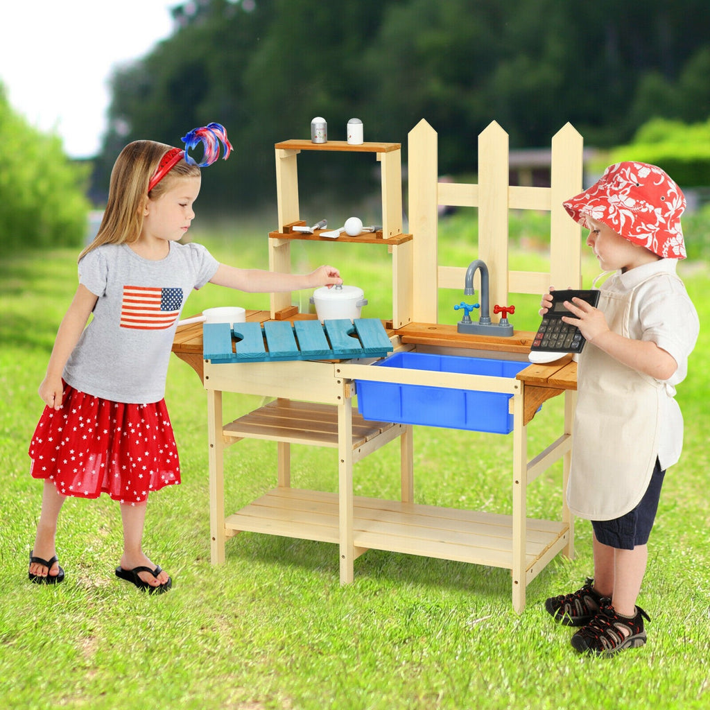 Costzon Kids Kitchen Playset, Outdoor Pretend Play Kitchen Set for Kids Toddler - costzon