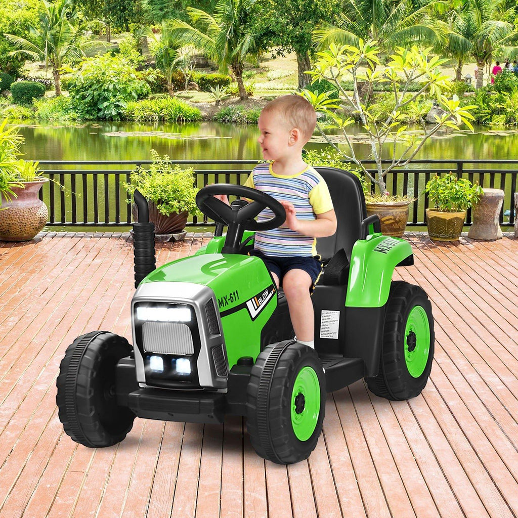 Costzon 12V Kids Ride On Tractor with Trailer, Battery Powered Electric Vehicle Toy Car (Green) - costzon