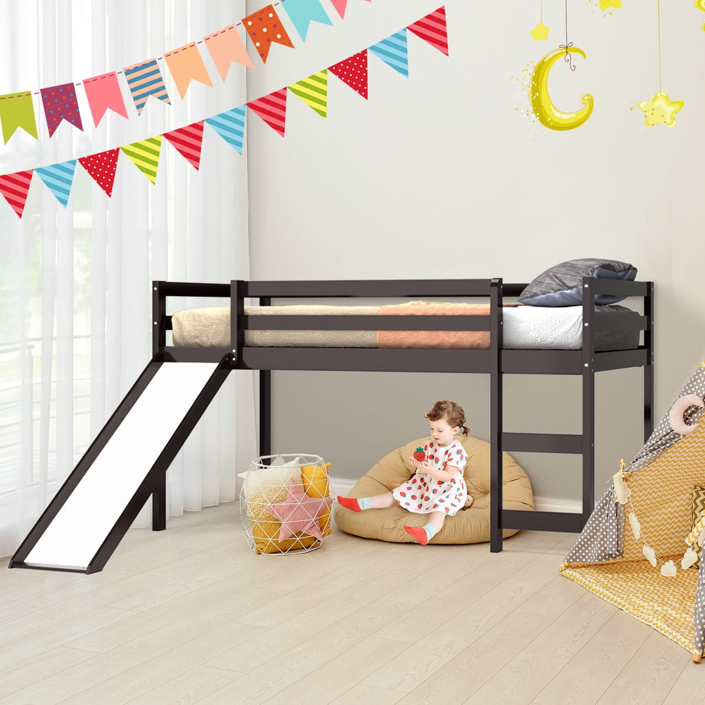 Costzon Twin Loft Bunk Bed with Slide, Built-in Ladder and Guard Rail (Espresso) - costzon
