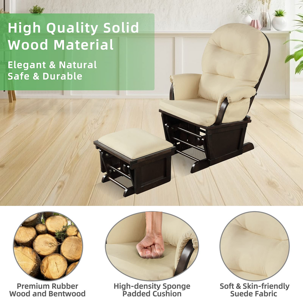 Costzon Glider and Ottoman Set Wood Glider Rocker for Nursery costzon