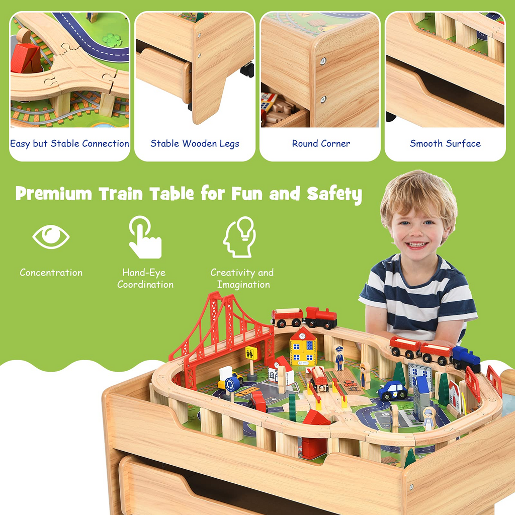 Costzon Train Table Wood Kids Activity Table w Storage Drawer 100 Mu costzon