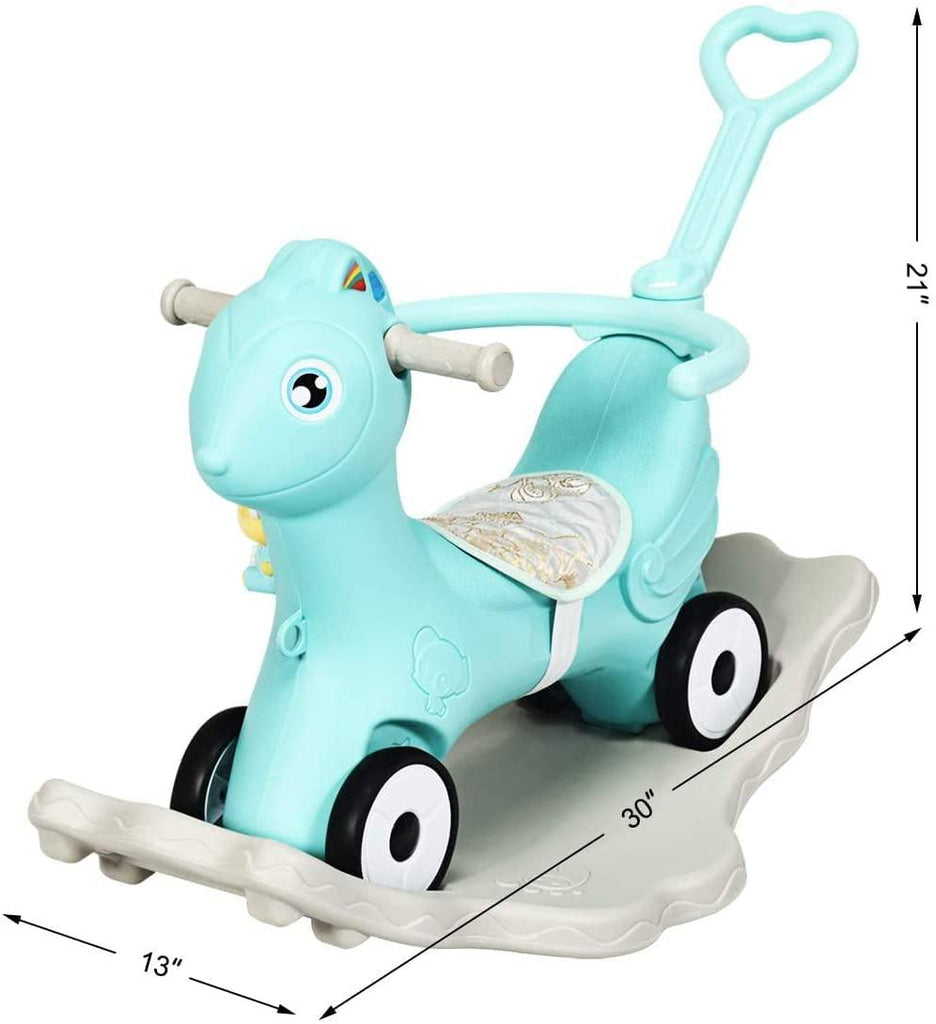 Costzon 4 in 1 Baby Rocking Horse, Ride on Push Car, Push and Ride Racer w/ Music, Green - costzon