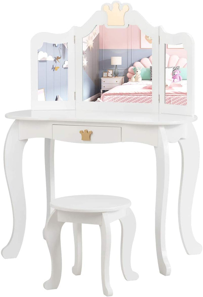 Costzon Kids Vanity Table and Chair Set,2 in 1 Vanity Set with Detachable Top, Pretend Beauty Play Vanity Set for Girls - costzon