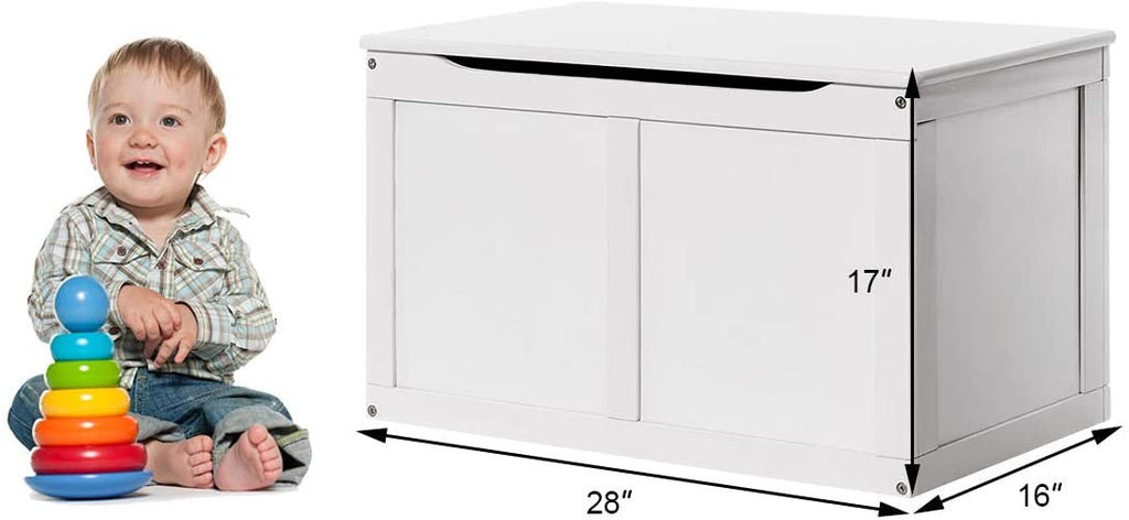 Costzon Wooden Kids Toy Storage Chest Organizer, 2 Safety Hinge (White) - costzon