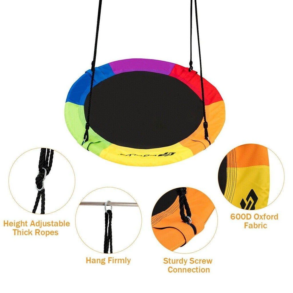 40" Waterproof Saucer Tree Swing Set, Indoor Outdoor Round Swing Colorful Rainbow- Adjustable Hanging Ropes (Multicolor) - costzon