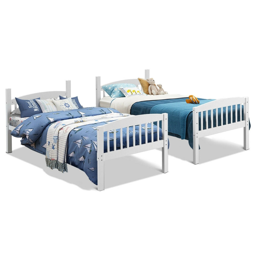 Costzon Twin Over Twin Bunk Beds, Convertible Into Two Individual Solid Rubberwood Beds (White) - costzon