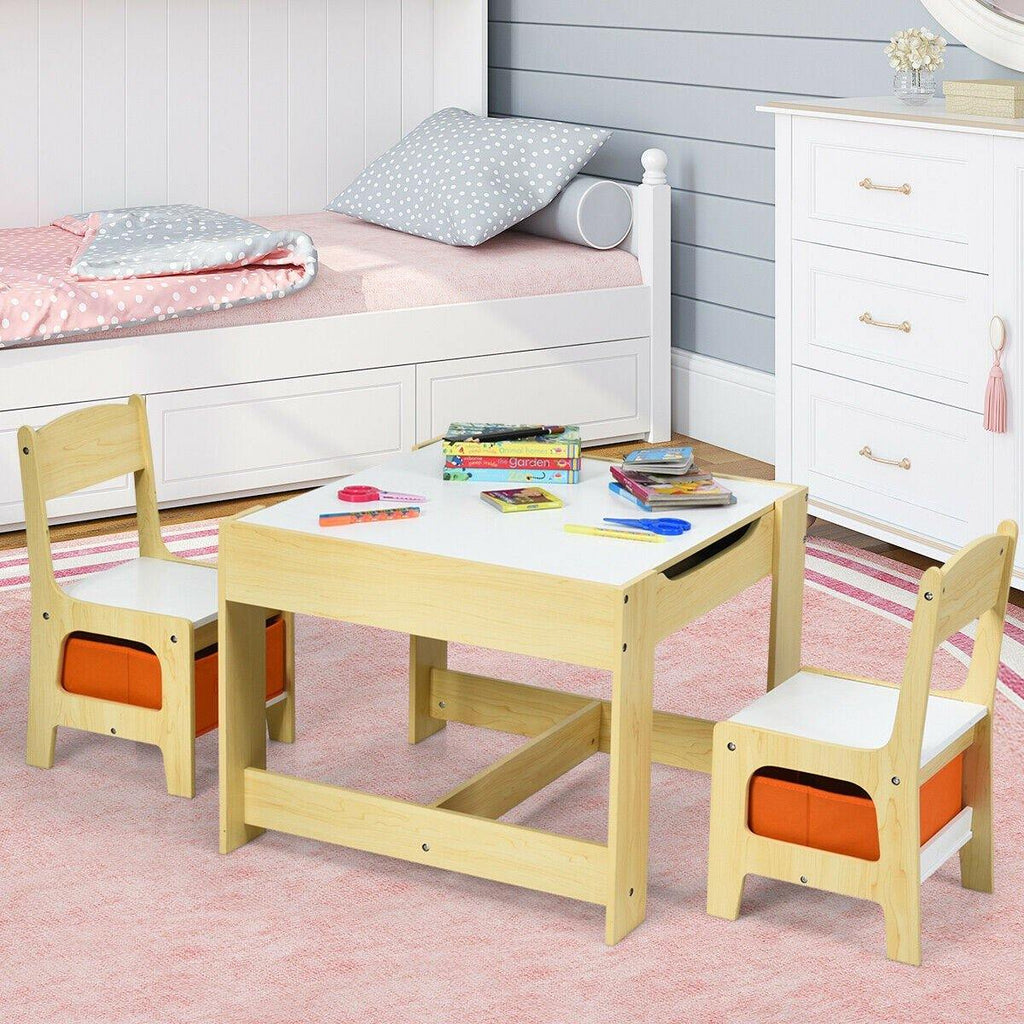 3 in 1 Kids Wood Table & 2 Chair Set, Children Activity Table Desk Sets - costzon