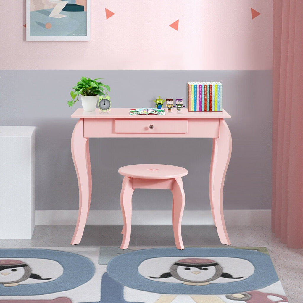 Costzon Kids Vanity Table, 2 in 1 Detachable Design with Dressing Table and Writing Desk - costzon