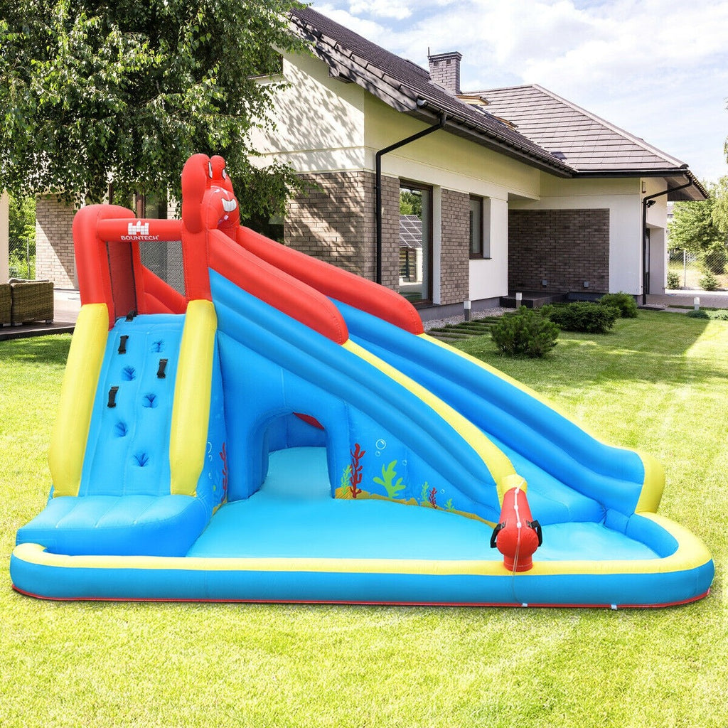 BOUNTECH Inflatable Water Slide, Crab Themed Bouncer Park w/Double Slides - costzon