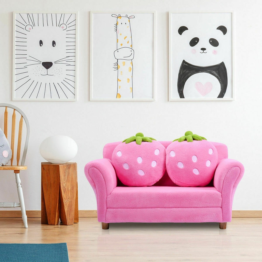 Kids Sofa, with 2 Cute Strawberry Pillows - costzon