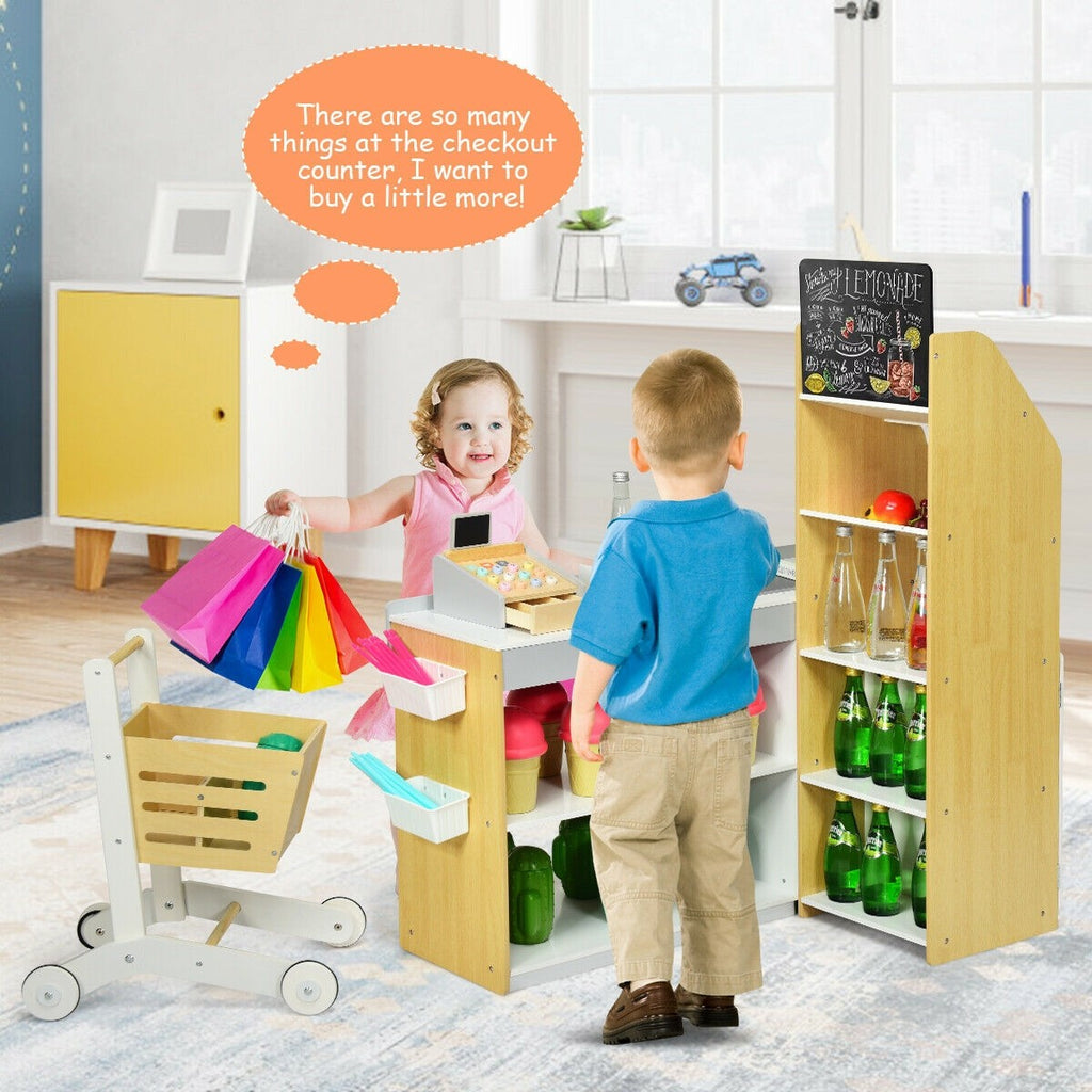 Costzon Pretend Grocery Store Playset, Supermarket Play Toy with Shopping Cart (Play Food Set are not Included) - costzon