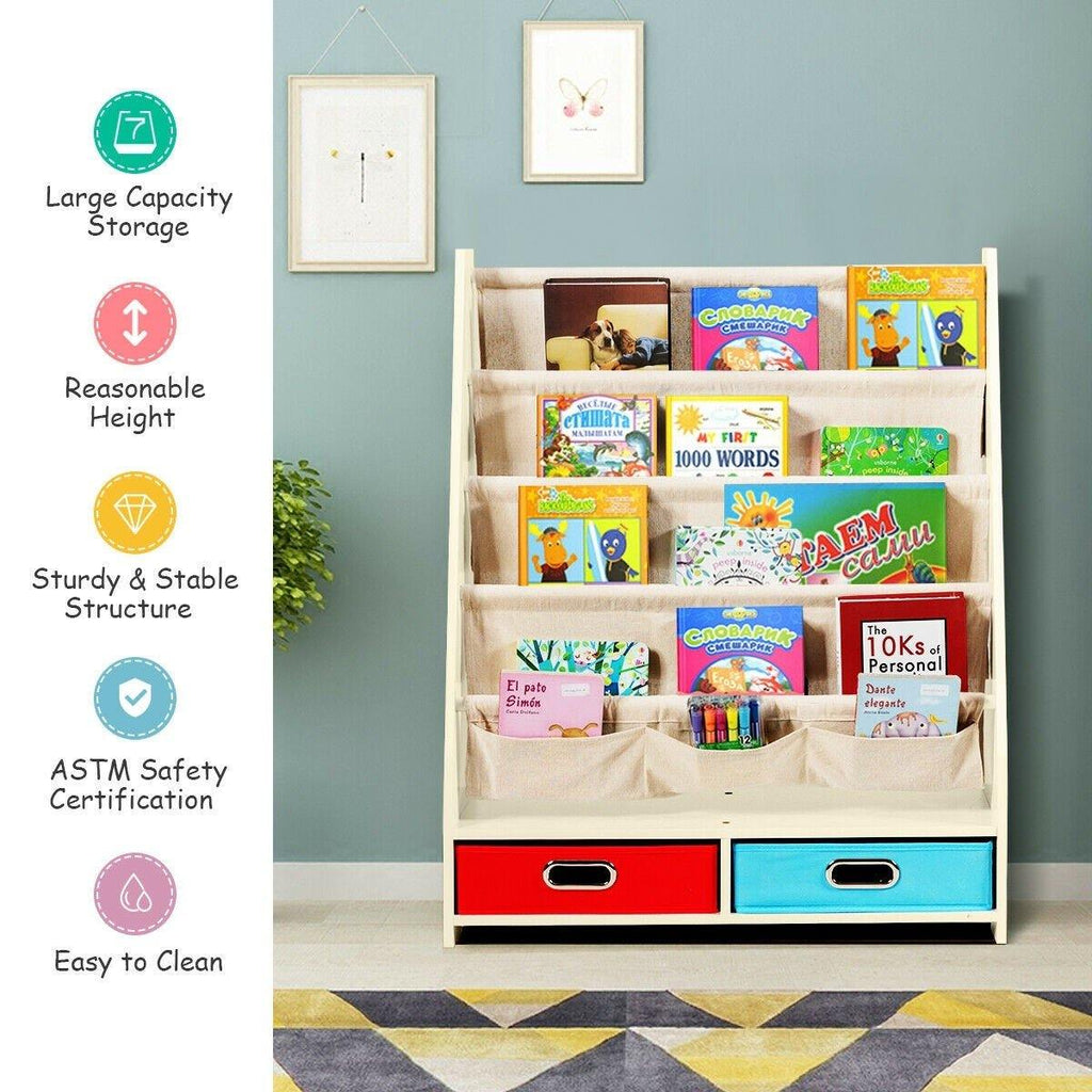 Costzon Bookshelf for Kids, 2 in 1 Children Display Bookcase Classroom Storage Organizer - costzon