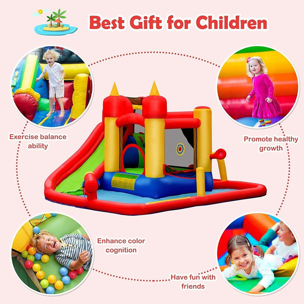 Inflatable Bounce House, Mighty 7 in 1 Water Slide Park - costzon