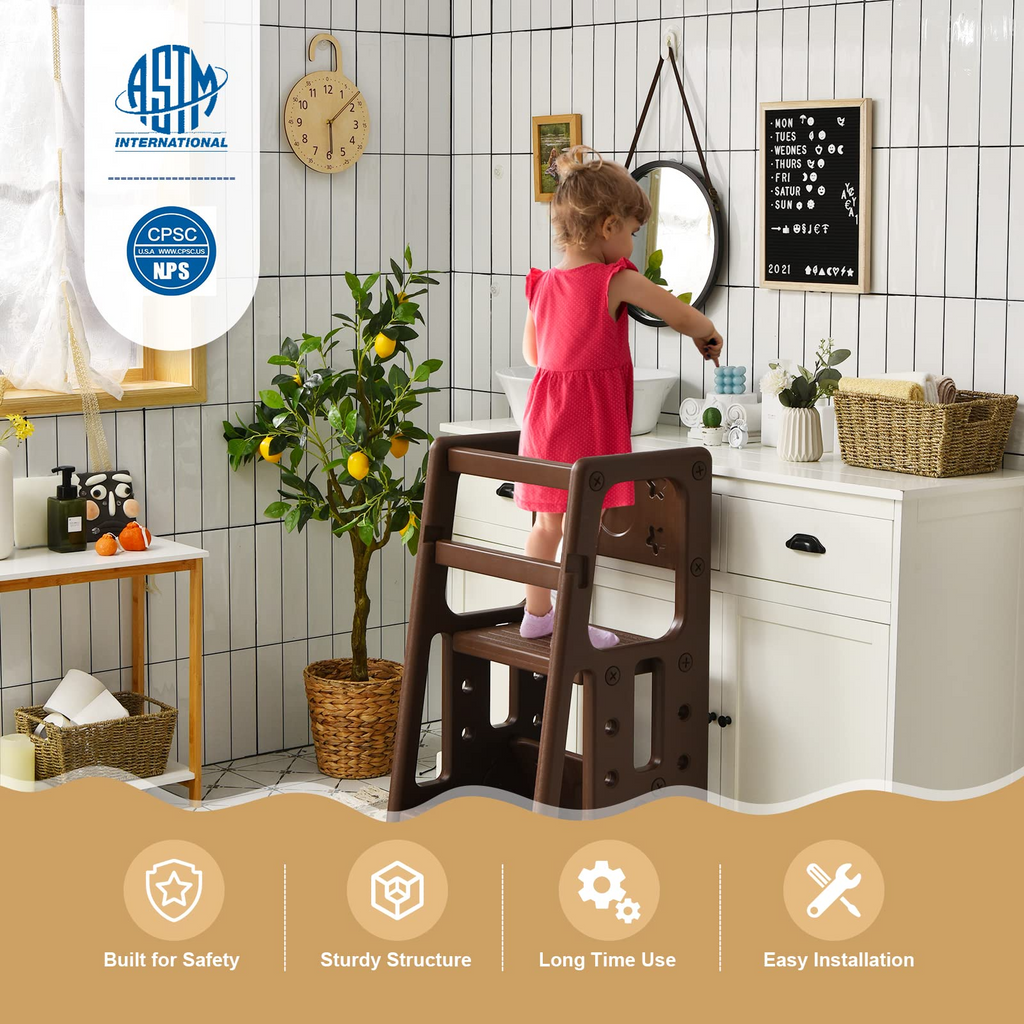 Kids Kitchen Step Stool with Double Safety Rails - Costzon
