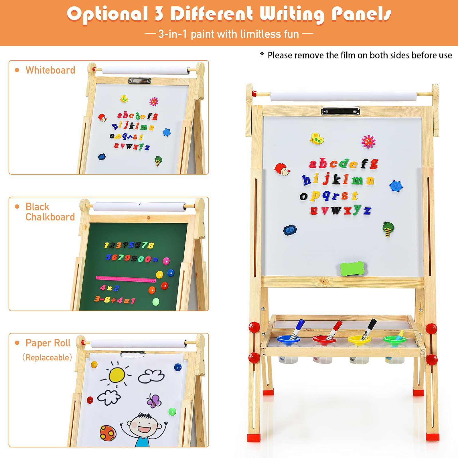 2-sided Dry Erase/Chalkboard Collapsible Easel with No-Spill Paint