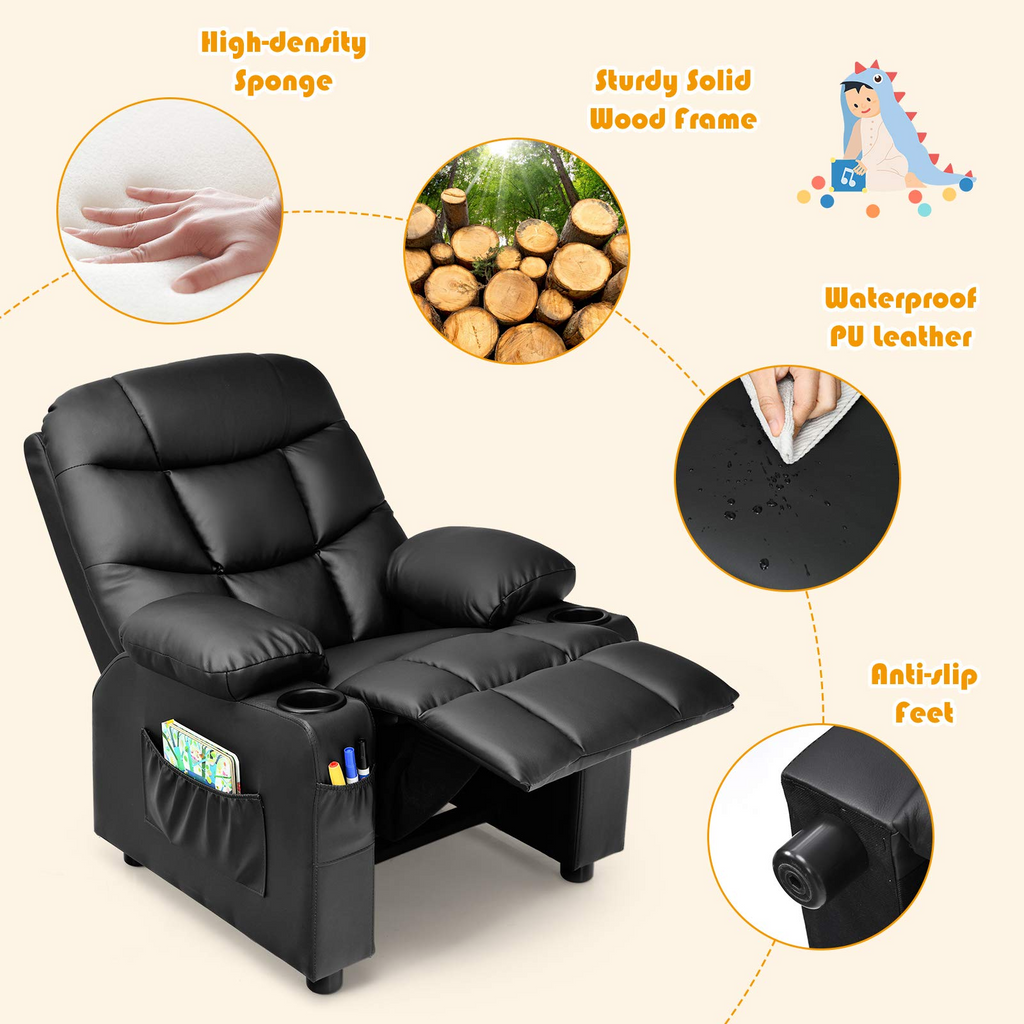 Kids Recliner Chair with Cup Holder - Costzon