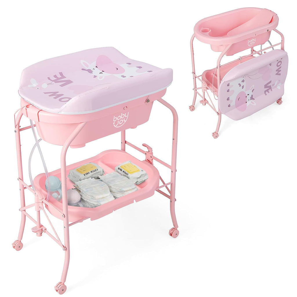 BABY JOY Baby Bathtub with Changing Table Foldable Infant Diaper Chan costzon