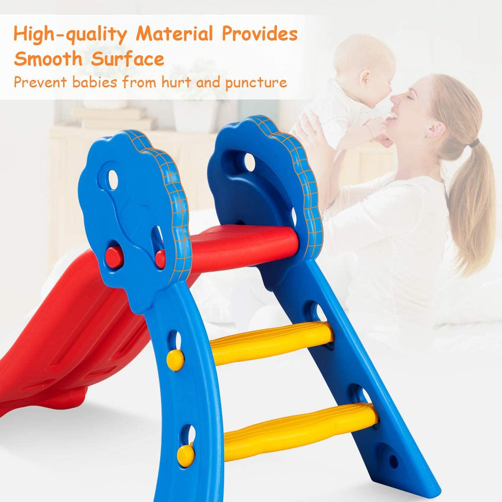 BABY JOY Folding Slide, Plastic Play Slide Climber for Kids (Floral Rail) - costzon