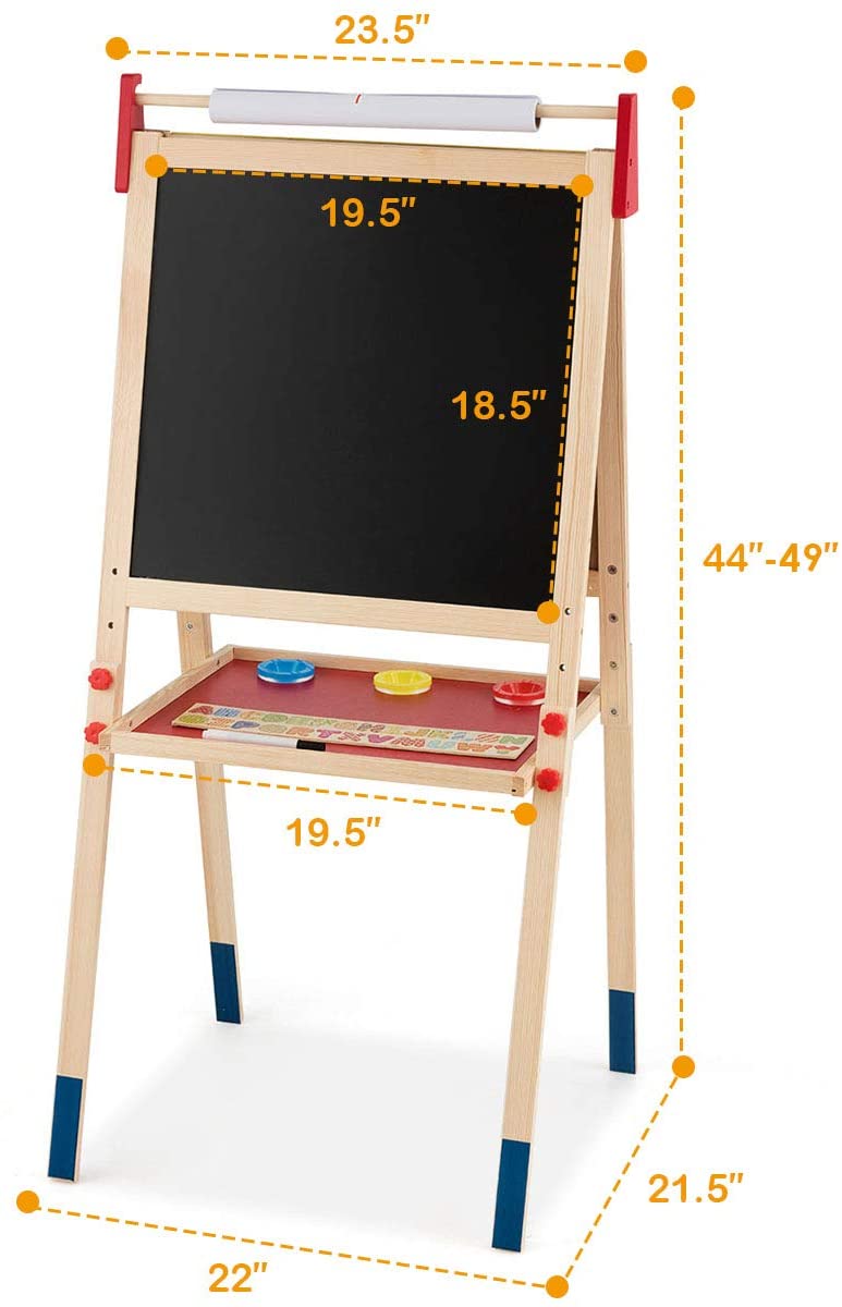 Costzon 3-in-1 Kids Art Easel With Book Rack & Desk - Adjustable Height, Pink, Includes Stool & Storage