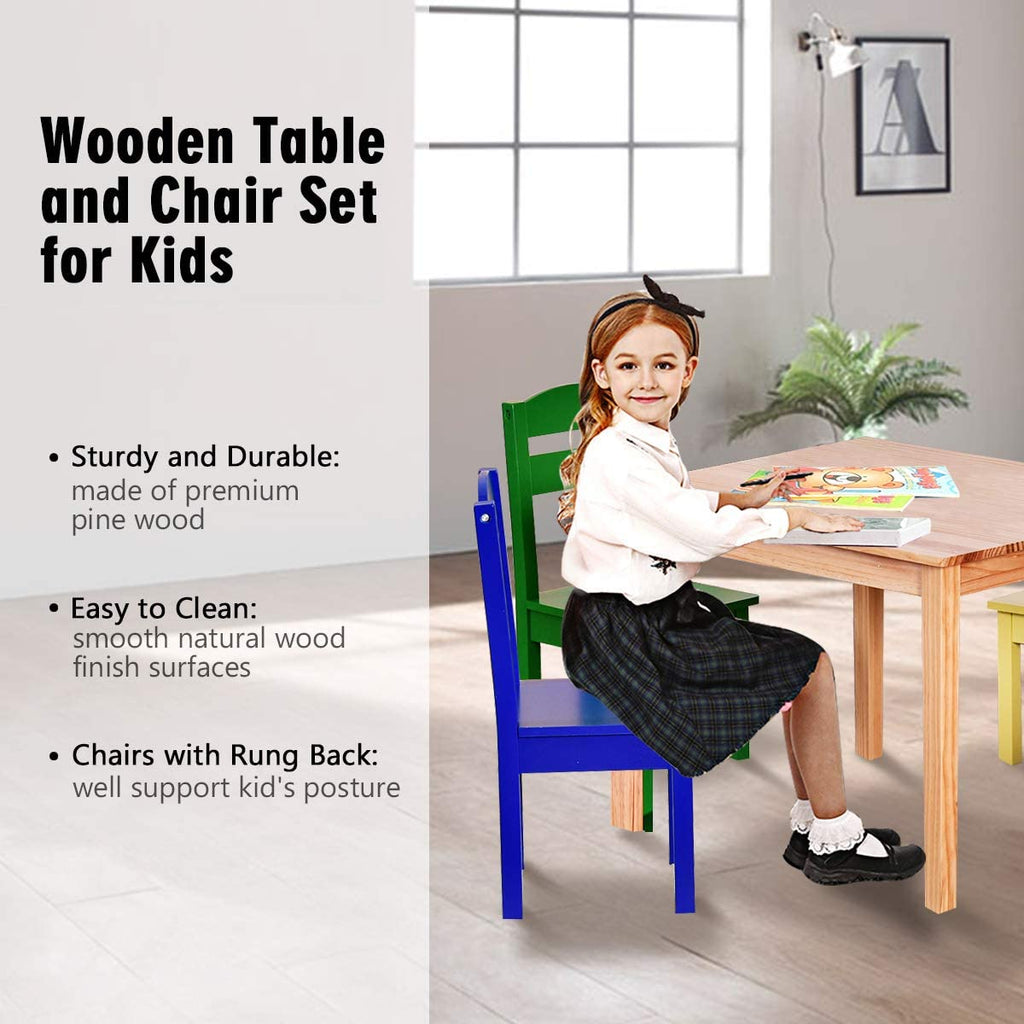 Kids Table and Chair Set, 5 Piece Wood Activity Table & Chairs for Children Arts Crafts - costzon