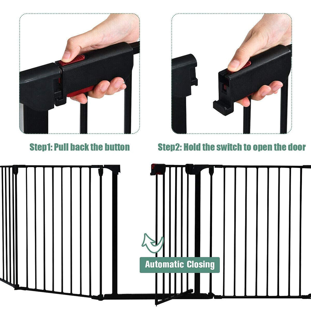 Costzon Baby Safety Gate, 115 Inch Length 5 Panel Adjustable Wide Fireplace Fence (Black, Medium) - costzon