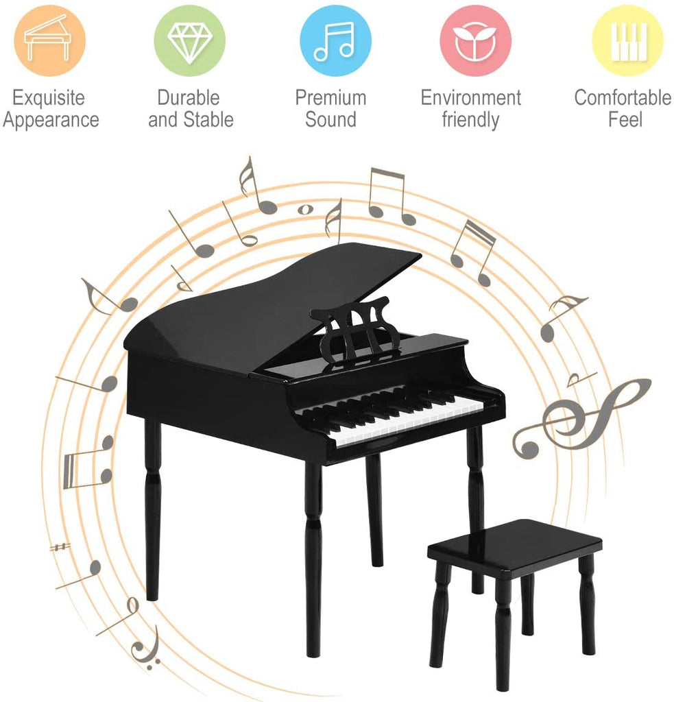 Costzon Classical Kids Piano, 30 Keys Wood Toy Grand Piano with Music Stand and Bench - costzon