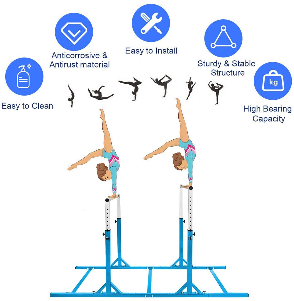 Costzon Double Horizontal Bars, Junior Gymnastic Training Parallel Bars w/11-Level 38-55" Adjustable Heights, 264lbs - costzon