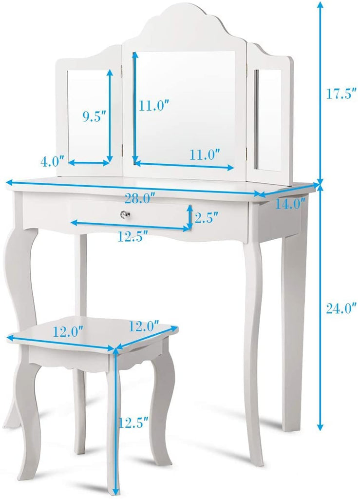 Kids Wooden Vanity Table & Stool Set - costzon