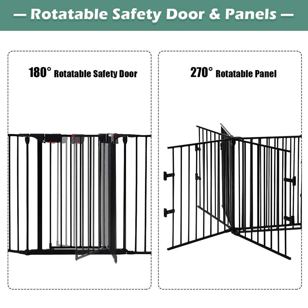 Costzon Baby Safety Gate, 115 Inch Length 5 Panel Adjustable Wide Fireplace Fence (Black, Medium) - costzon