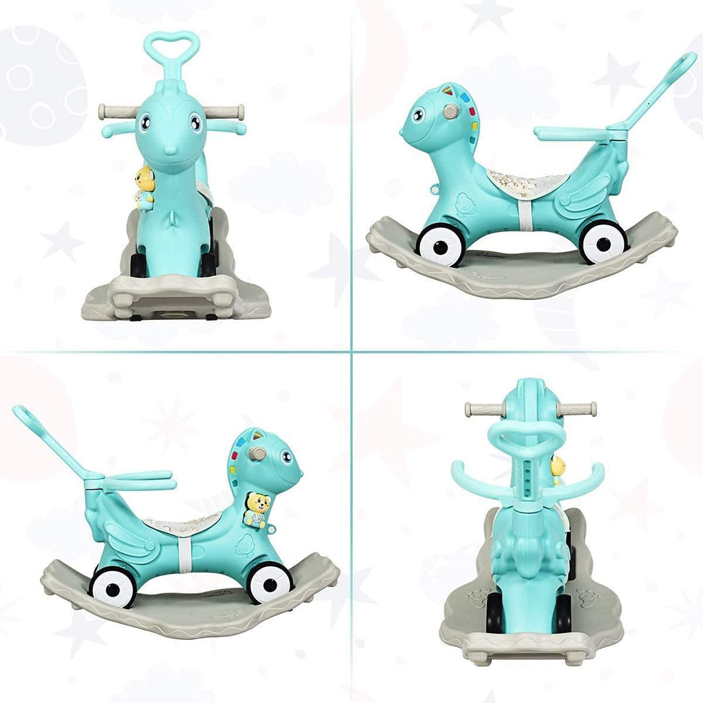 Costzon 4 in 1 Baby Rocking Horse, Ride on Push Car, Push and Ride Racer w/ Music, Green - costzon