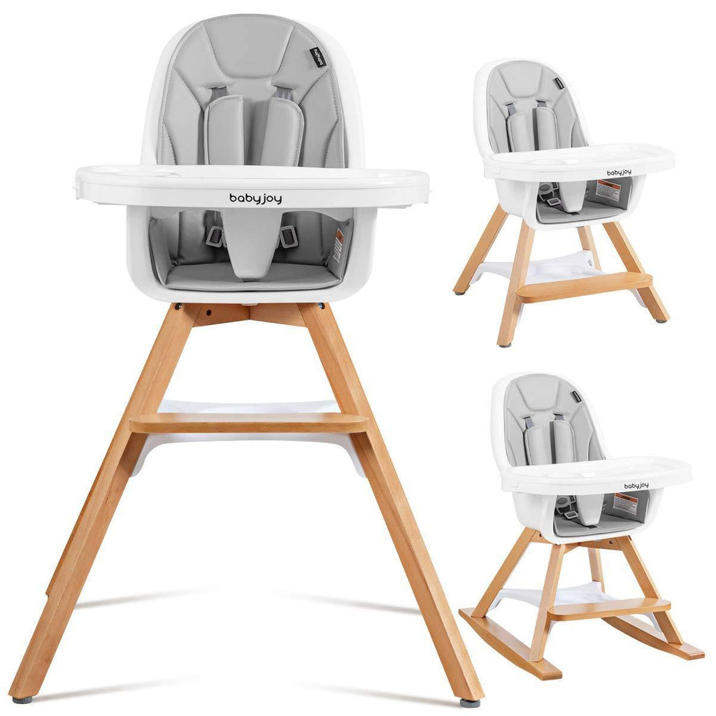 BABY JOY 4 in 1 High Chair, Baby Eat & Grow Convertible Wooden High Chair/Rocking Chair/Booster Seat/Toddler Chair - costzon