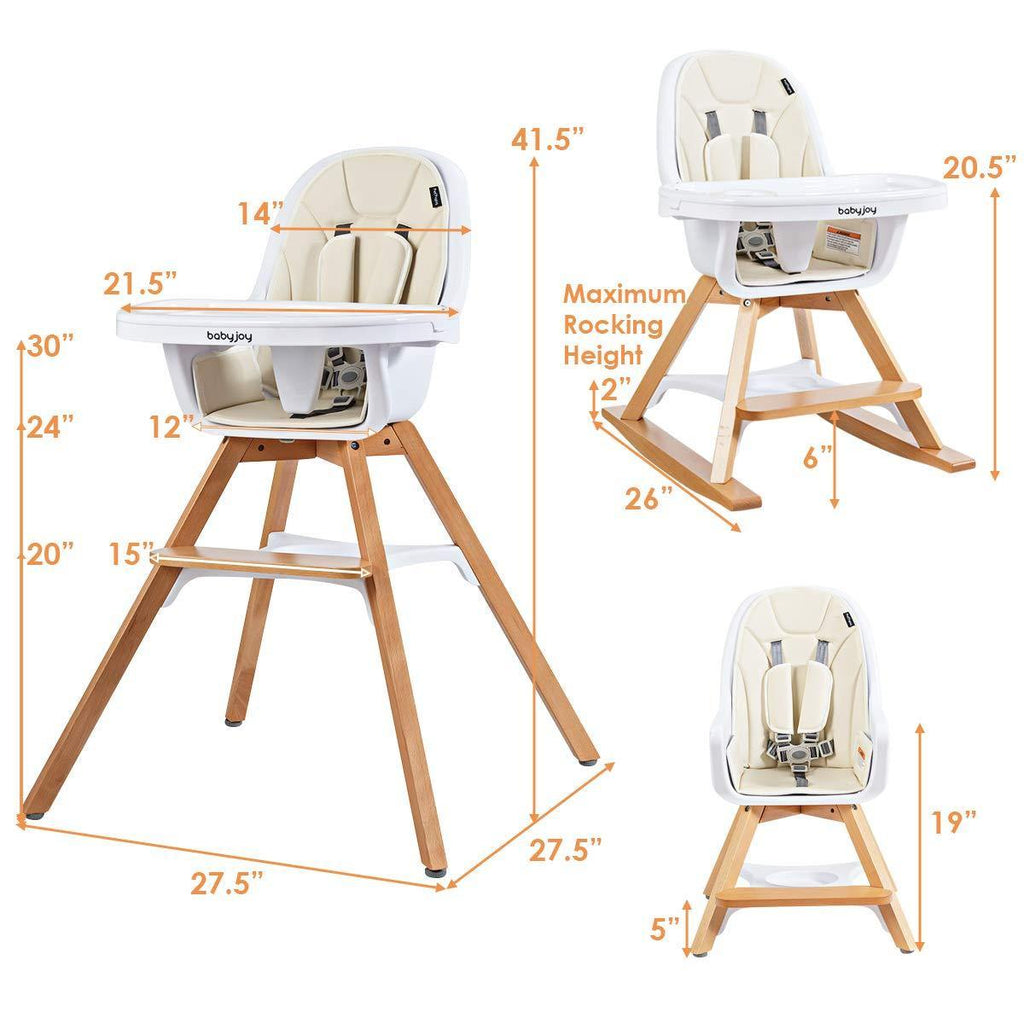 BABY JOY 4 in 1 High Chair, Baby Eat & Grow Convertible Wooden High Chair/Rocking Chair/Booster Seat/Toddler Chair - costzon