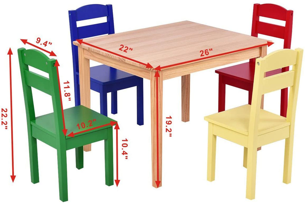 Kids Table and Chair Set, 5 Piece Wood Activity Table & Chairs for Children Arts Crafts - costzon