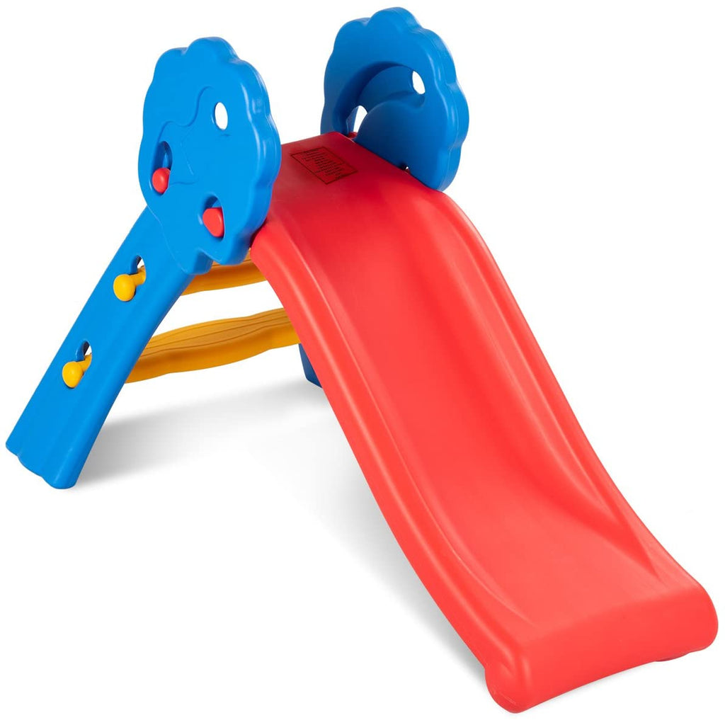 BABY JOY Folding Slide, Plastic Play Slide Climber for Kids (Floral Rail) - costzon