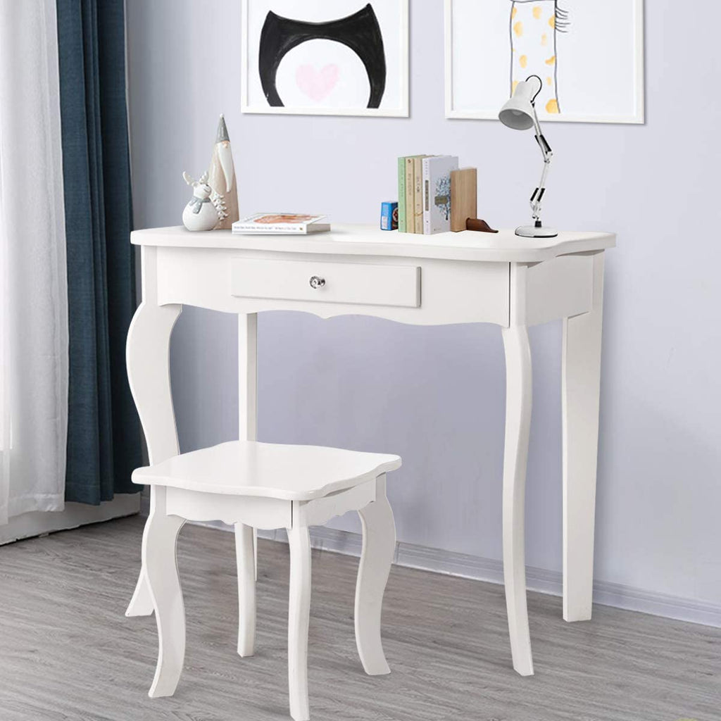 Kids Wooden Vanity Table & Stool Set - costzon