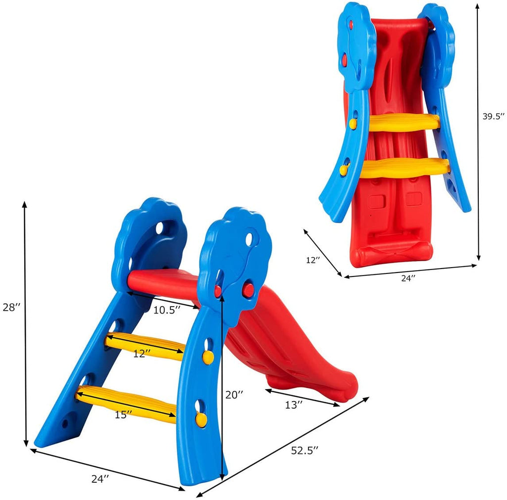 BABY JOY Folding Slide, Plastic Play Slide Climber for Kids (Floral Rail) - costzon