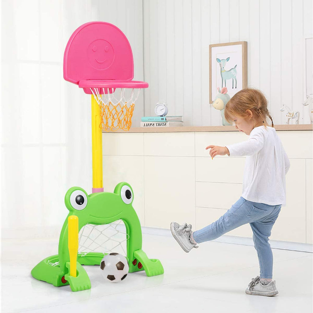 Costzon Kids Basketball Hoop Set, Kids 3-in-1 Sports Set for Basketball (Cute Frog) - costzon