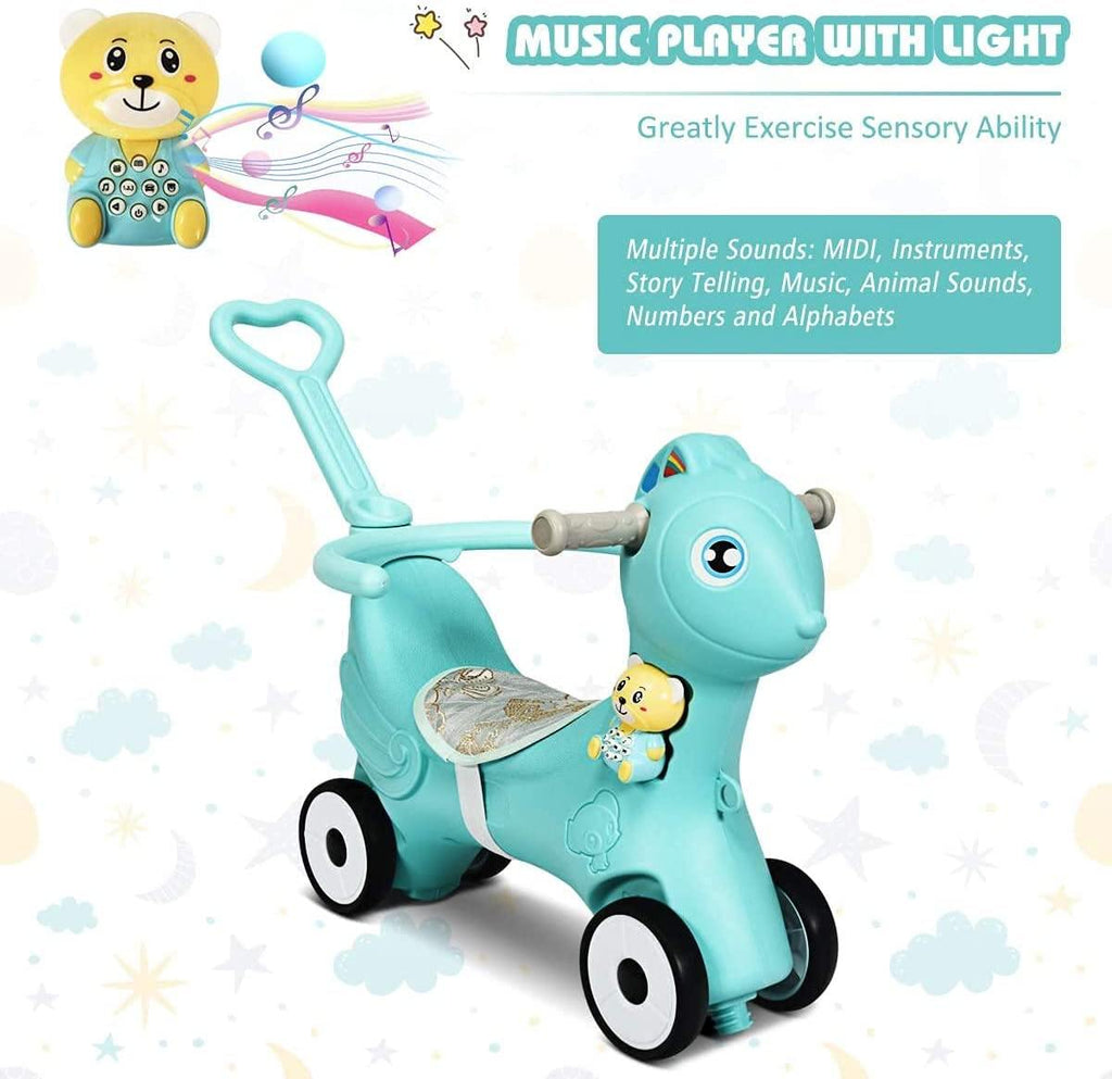 Costzon 4 in 1 Baby Rocking Horse, Ride on Push Car, Push and Ride Racer w/ Music, Green - costzon