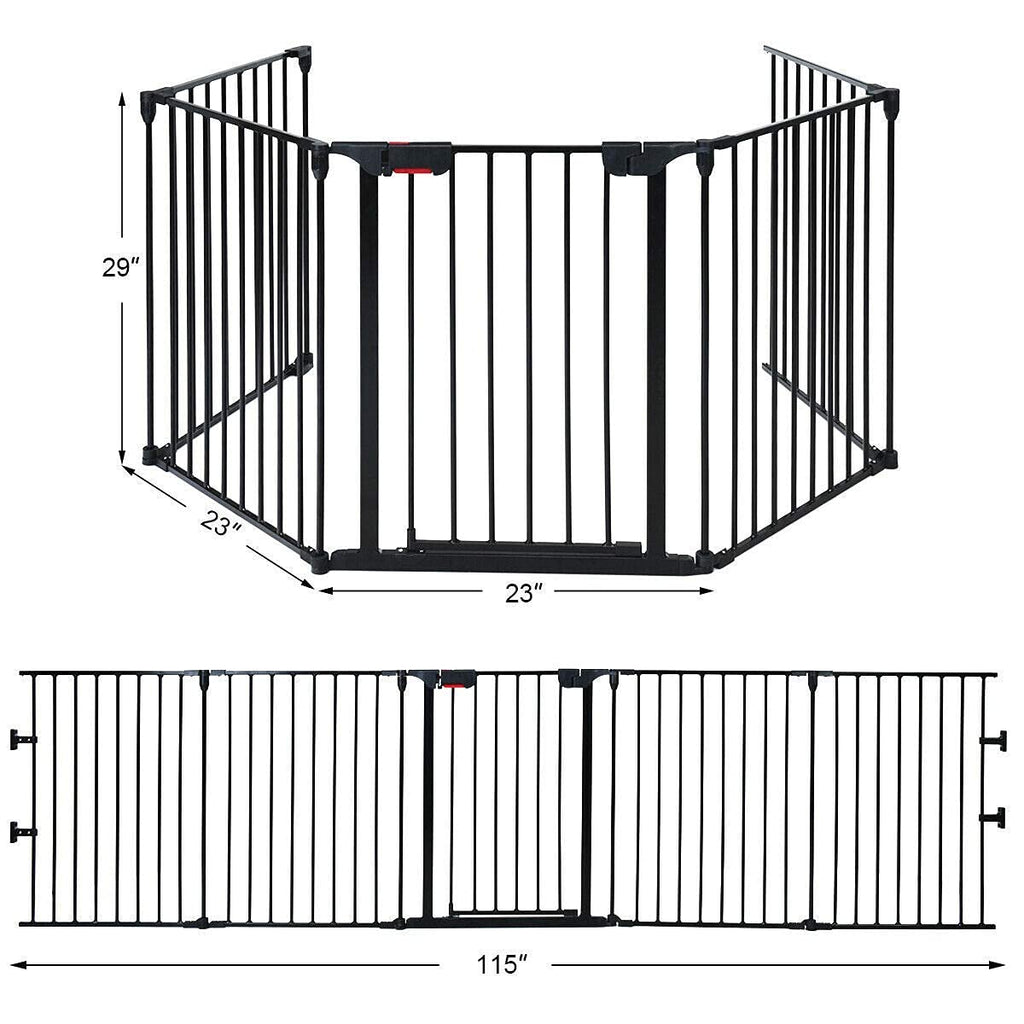 Costzon Baby Safety Gate, 115 Inch Length 5 Panel Adjustable Wide Fireplace Fence (Black, Medium) - costzon