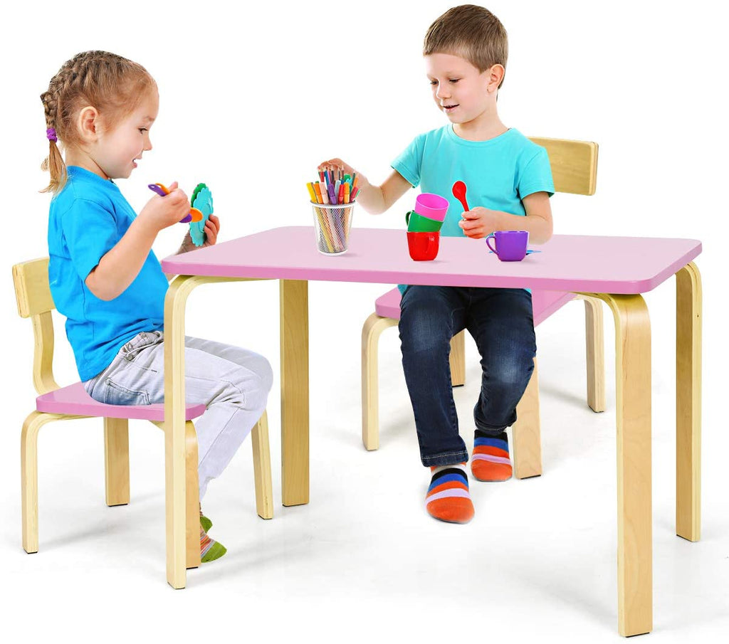 Costzon Kids Table and Chair Set, Wood Table and Chairs for Toddlers Reading, 3 Piece Furniture - costzon