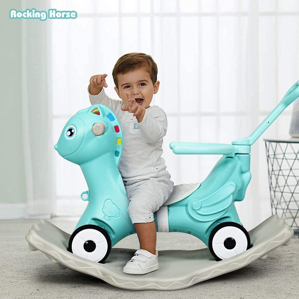 Costzon 4 in 1 Baby Rocking Horse, Ride on Push Car, Push and Ride Racer w/ Music, Green - costzon