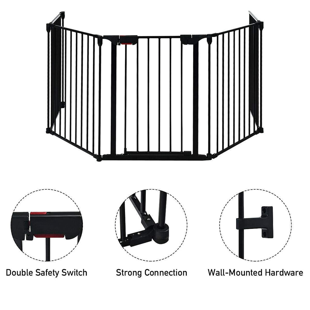 Costzon Baby Safety Gate, 115 Inch Length 5 Panel Adjustable Wide Fireplace Fence (Black, Medium) - costzon