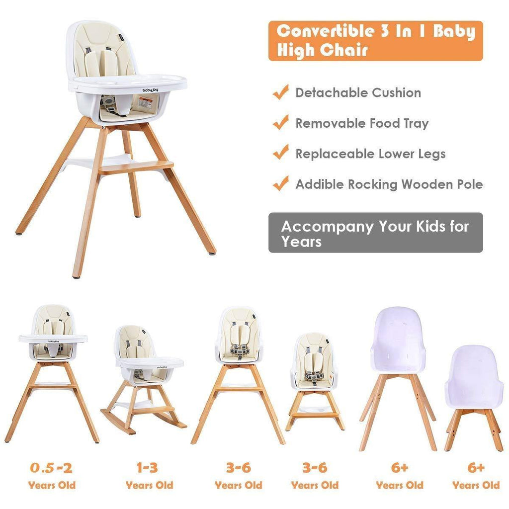 BABY JOY 4 in 1 High Chair, Baby Eat & Grow Convertible Wooden High Chair/Rocking Chair/Booster Seat/Toddler Chair - costzon