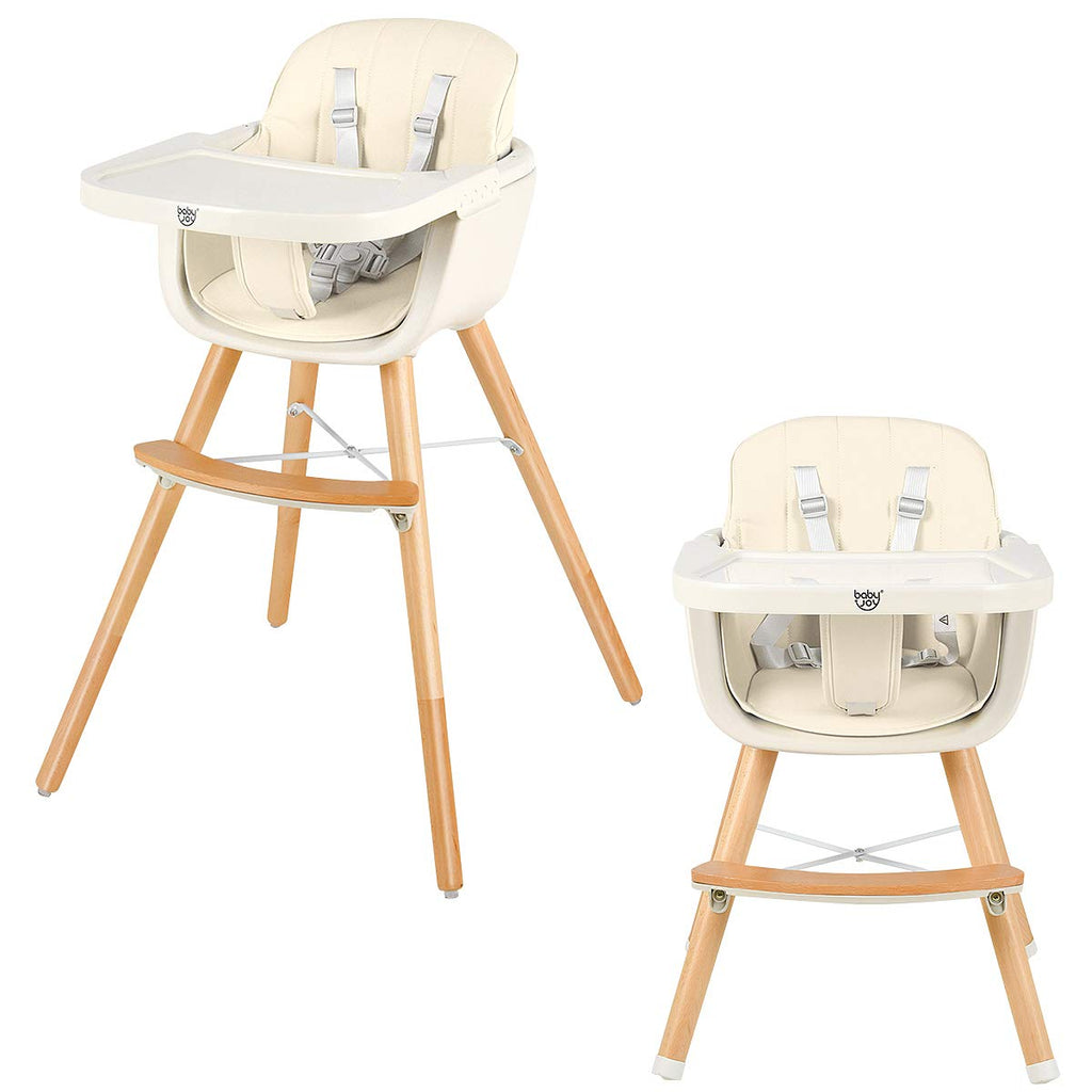 BABY JOY Convertible Baby High Chair, 3 in 1 Wooden Highchair/Booster/Chair with Removable Tray (Beige) - costzon