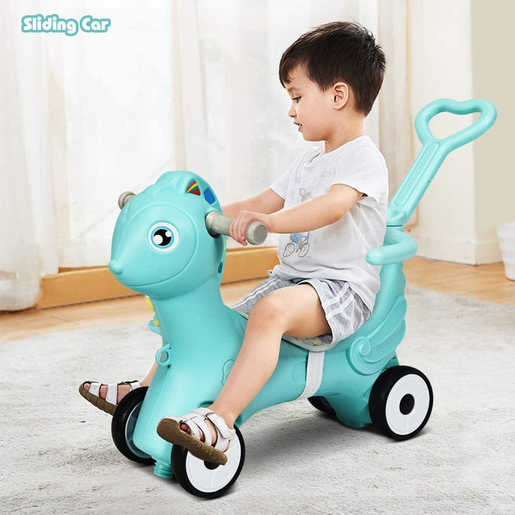 Costzon 4 in 1 Baby Rocking Horse, Ride on Push Car, Push and Ride Racer w/ Music, Green - costzon